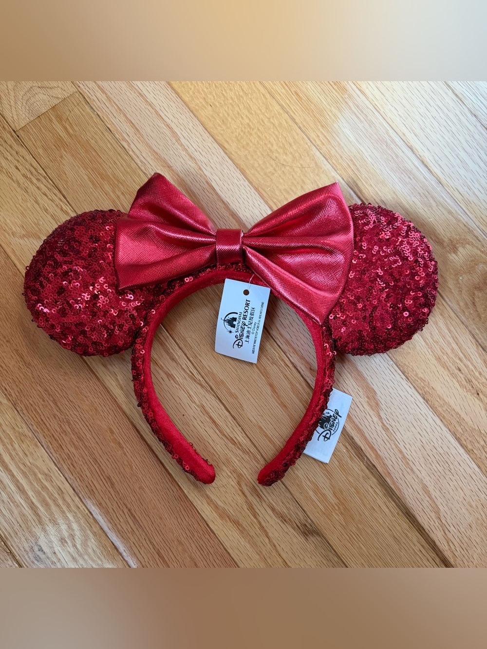 Disney Red Sequin Minnie Mouse Ear Headband with Shiny Bow